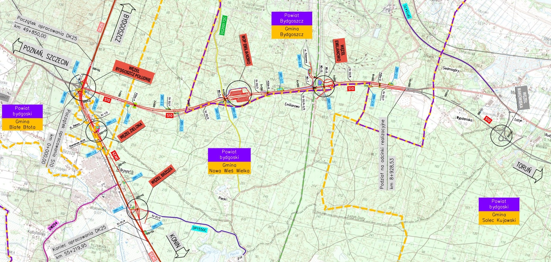 Przebieg drogi ekspresowej S10 Bydgoszcz — Toruń. Odcinek 1