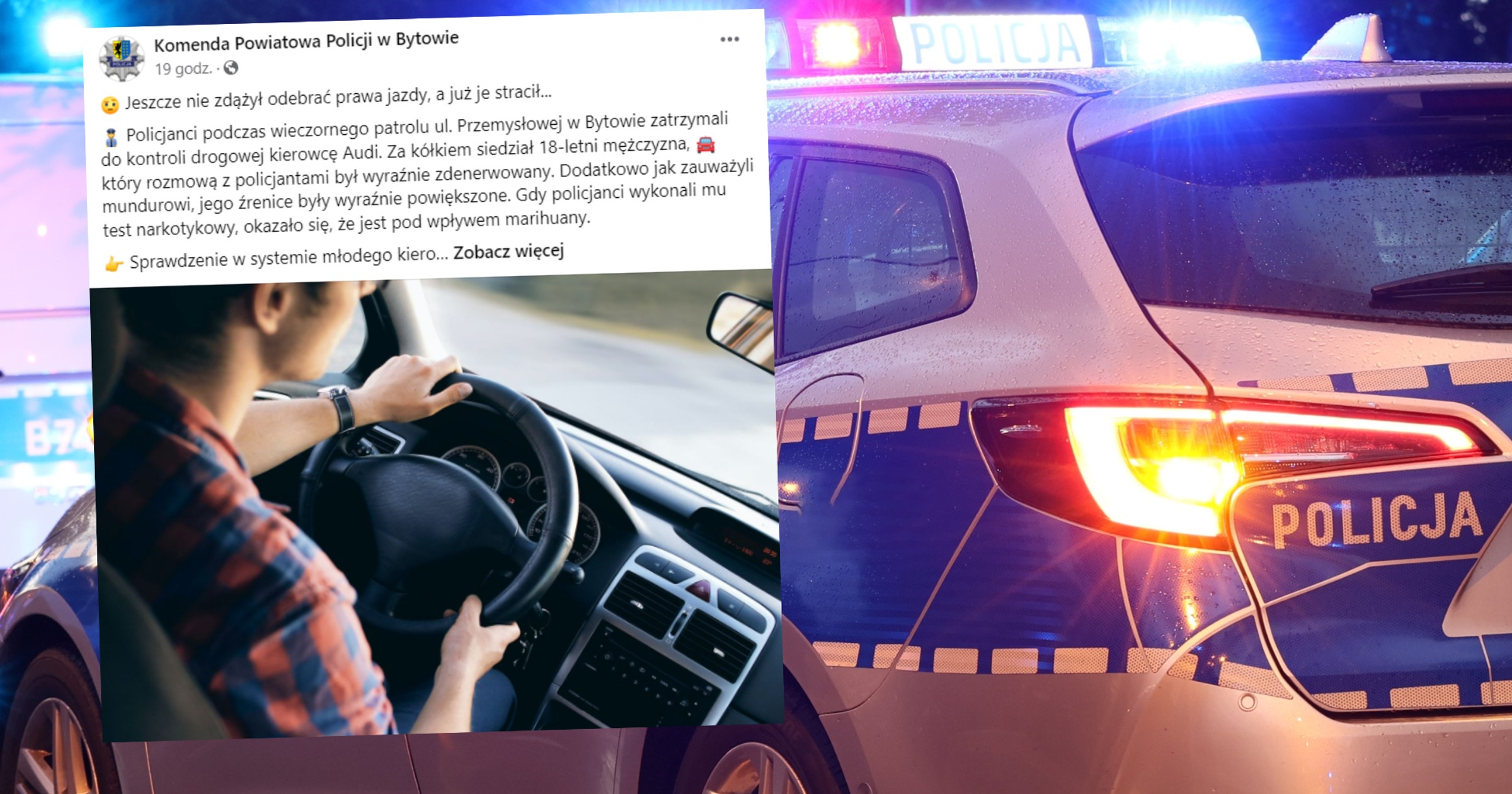 Nie zdążył odebrać prawa jazdy, a już je stracił (fot. screen: facbook.com/@policjabytow)