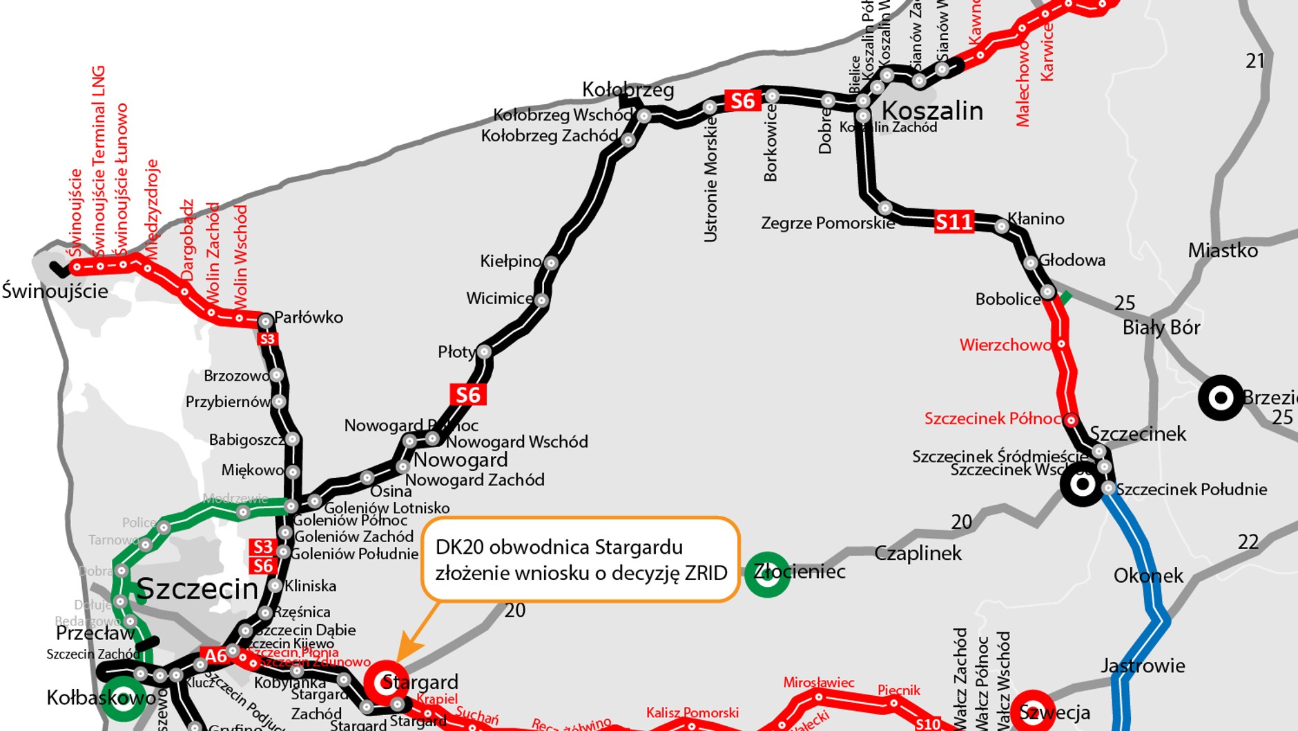 Mapa regionu z zaznaczeniem obwodnicy Stargardu