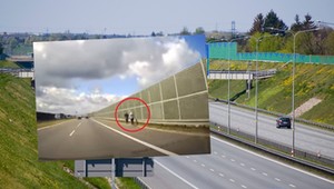 Rozpędzone auto prawie wjechało w ludzi na autostradzie [WIDEO]