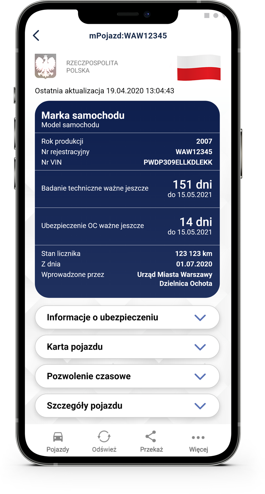 mPojazd w aplikacji mObywatel