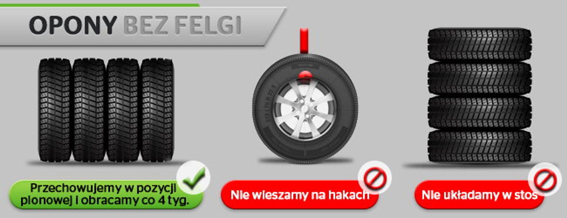 Przechowywanie opon bez felg