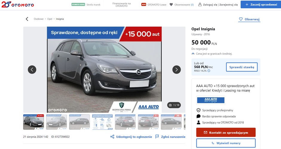 Opel Insignia - ogłoszenie sprzedaży z serwisu OTOMOTO