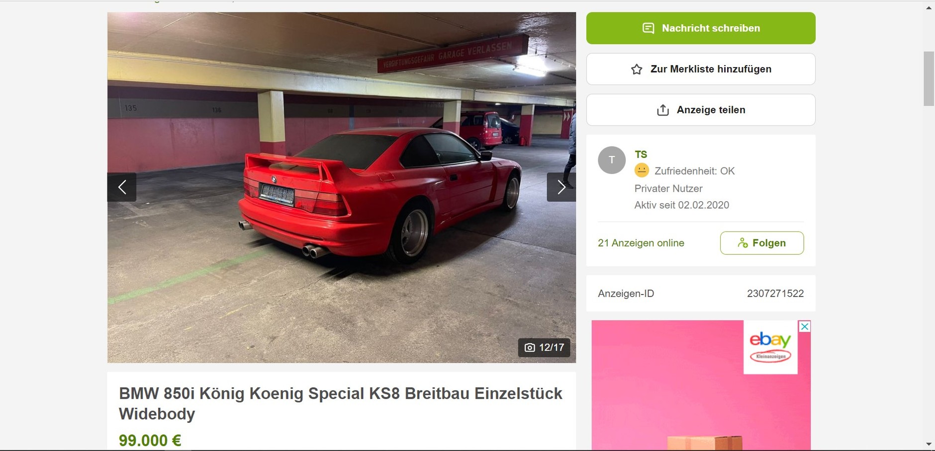 Ogłoszenie sprzedaży BMW serii 8 należącego do króla złodziei samochodów w Polsce