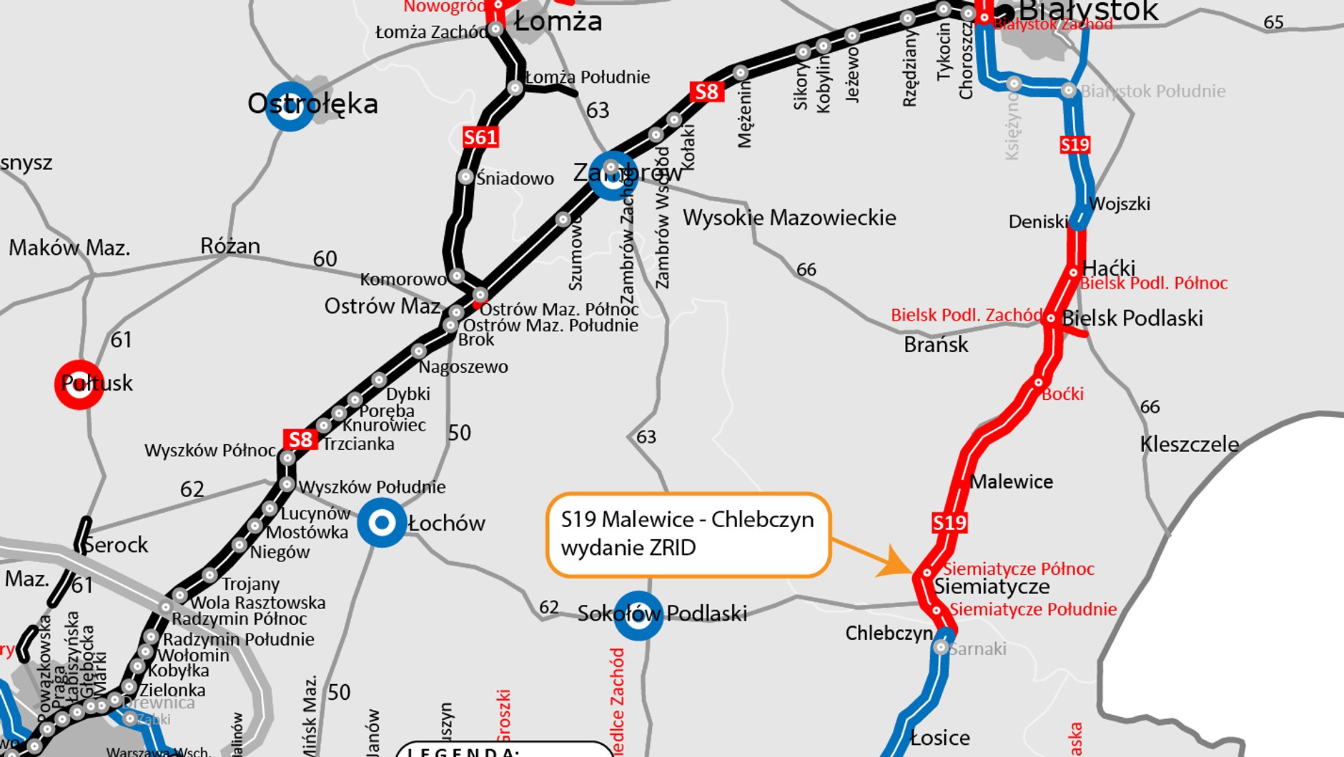 Mapa — droga ekspresowa S19 Malewice — Chlebczyn