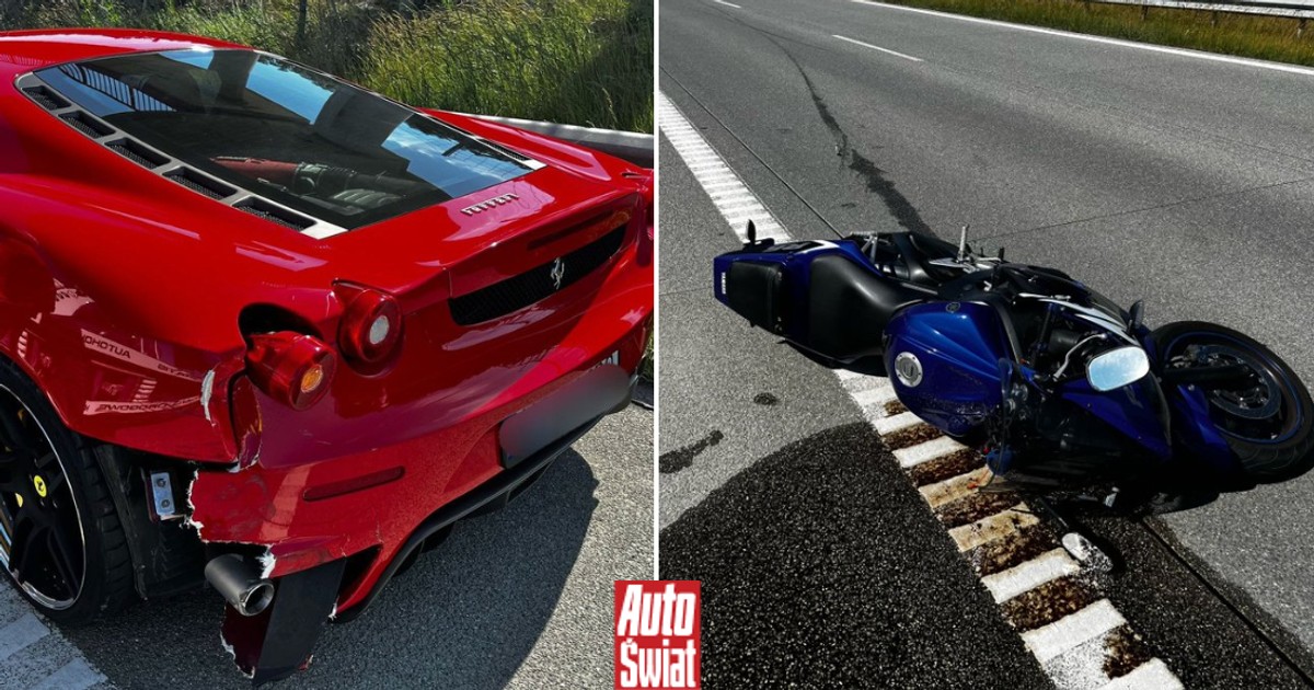 Motocyklista najechał na Ferrari. Kolizja na drodze S7