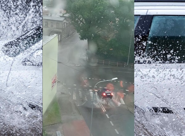 Auto najechało na studzienkę podczas burzy. Tego chyba nikt się nie spodziewał