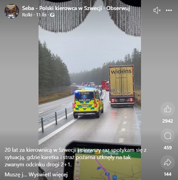 Polak pokazał korek na drodze w Szwecji