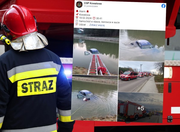 Stała na dachu auta i czekała na pomoc. Pojazd utknął w stawie