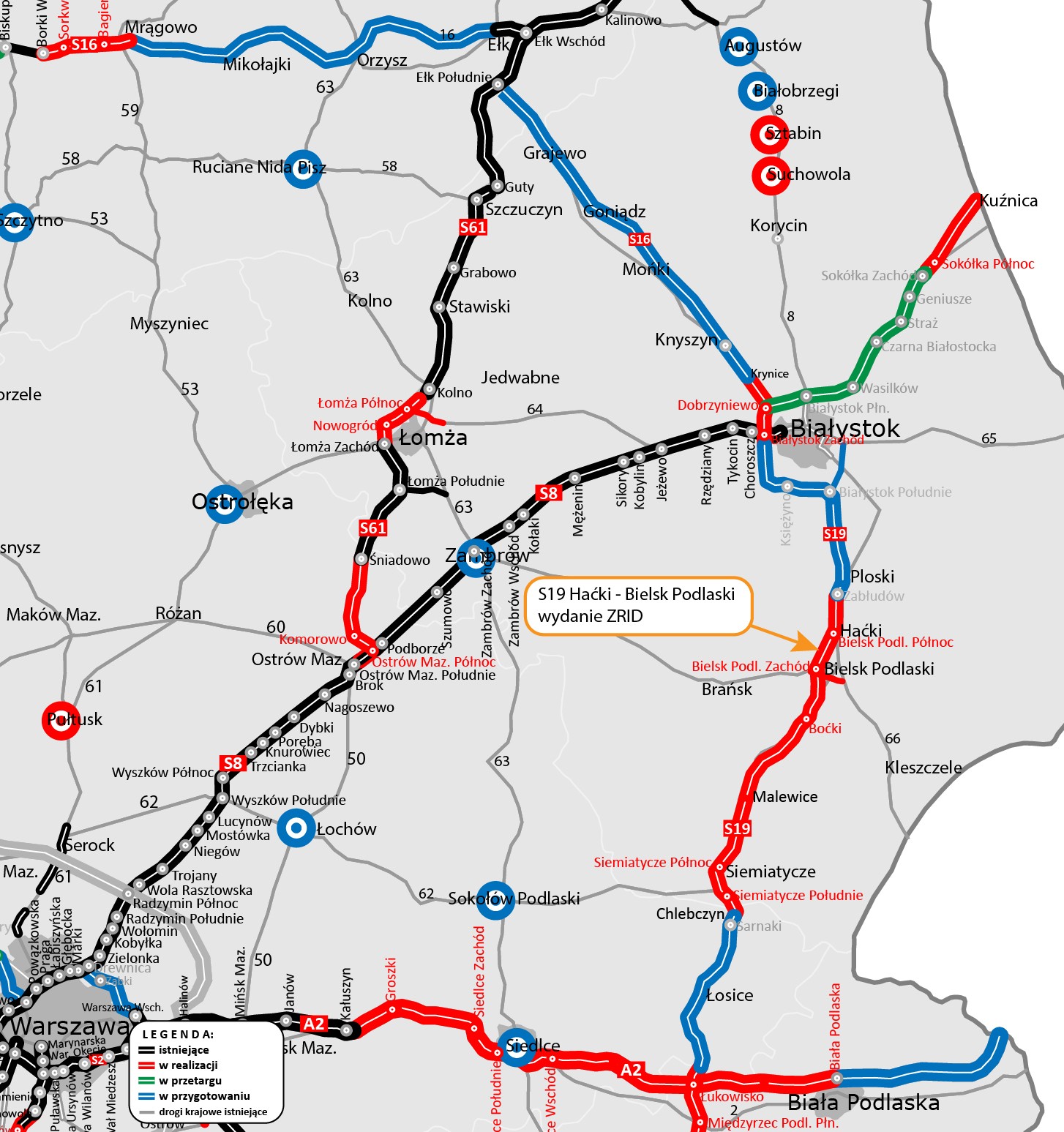 S19 Haćki - Bielsk Podlaski mapa
