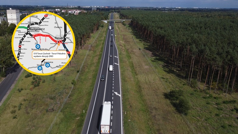 Droga S10 Toruń Zachód - Toruń Południe. Mapa