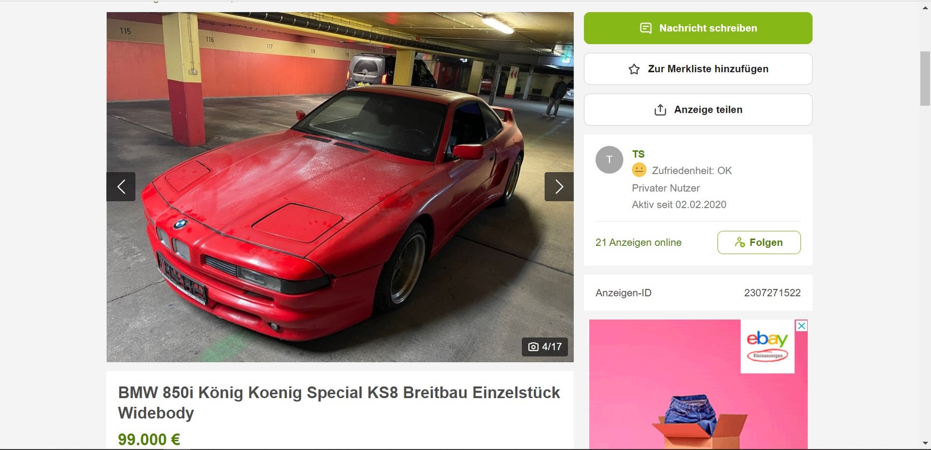 Ogłoszenie sprzedaży BMW serii 8 należącego do króla złodziei samochodów w Polsce