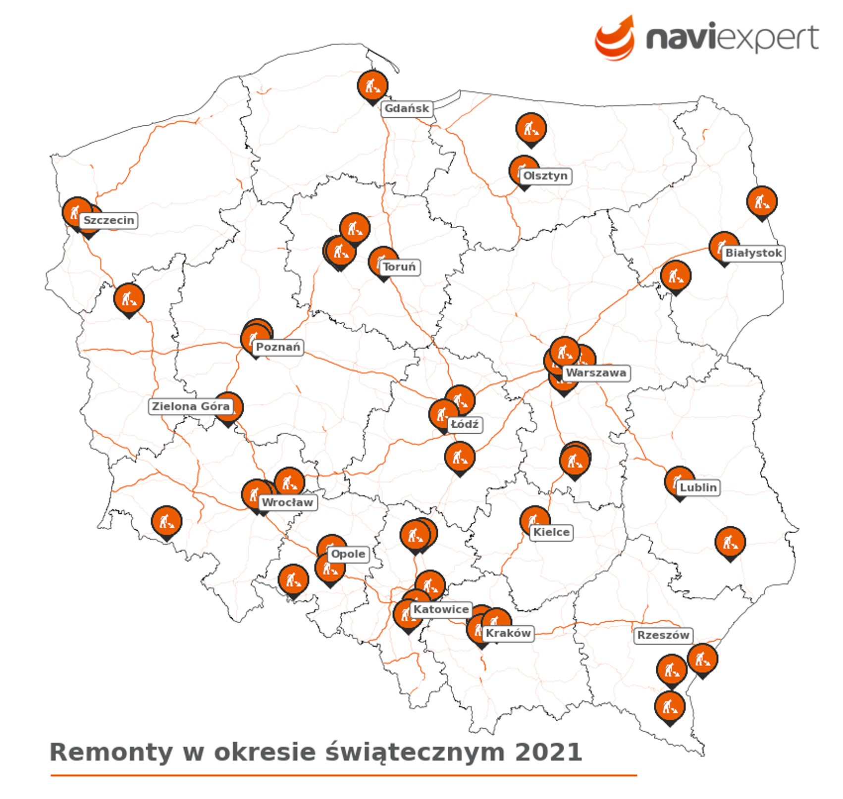 Mapa remontów prowadzonych na trasach w Polsce