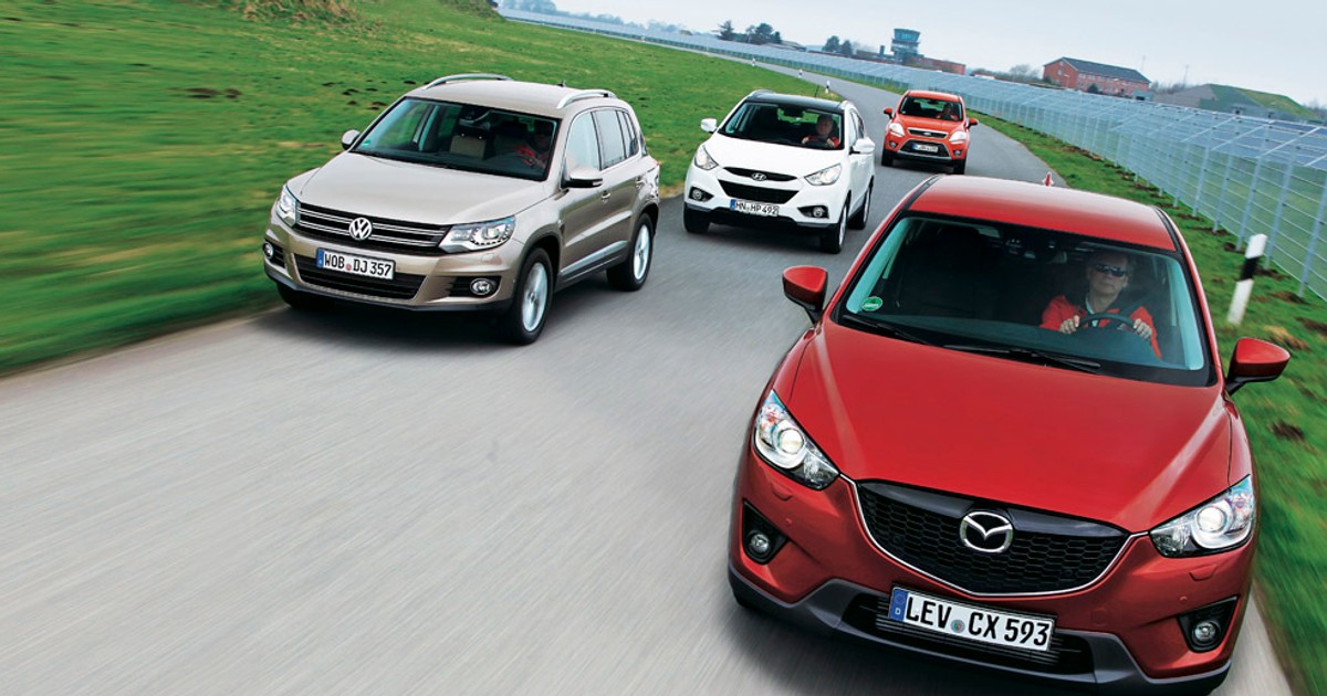Mazda CX-5 kontra Ford Kuga, Hyundai ix35 i Volkswagen Tiguan: czy Mazda pokona konkurentów