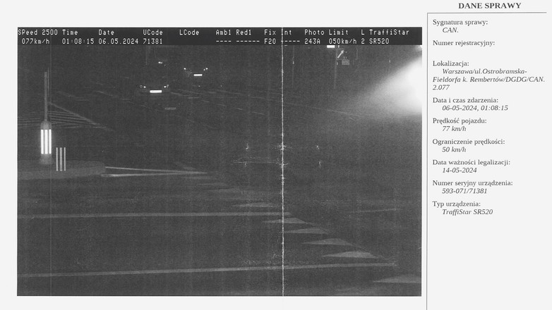 Zdjęcie z fotoradaru