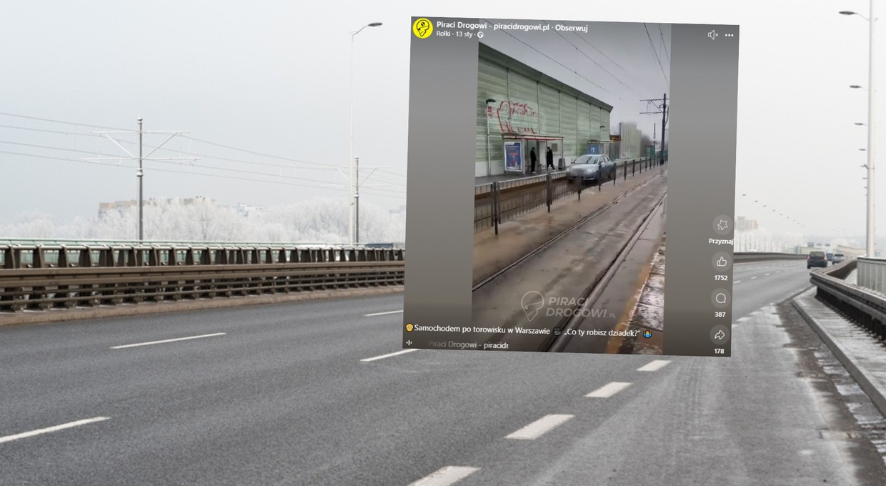 Jechał samochodem po torach tramwajowych. "Dziadek, co ty robisz?!"