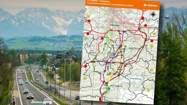 Planowane przebiegi drogi S7 Kraków-Myślenice