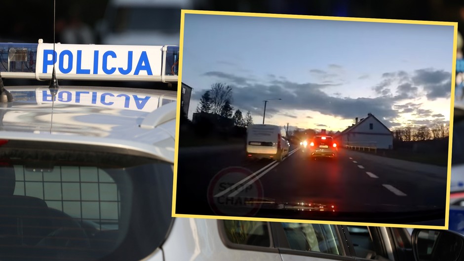 Samochód, wyprzedzając w niedozwolonym miejscu, jechał na "czołówkę" z radiowozem (screen: STOP CHAM/YouTube)