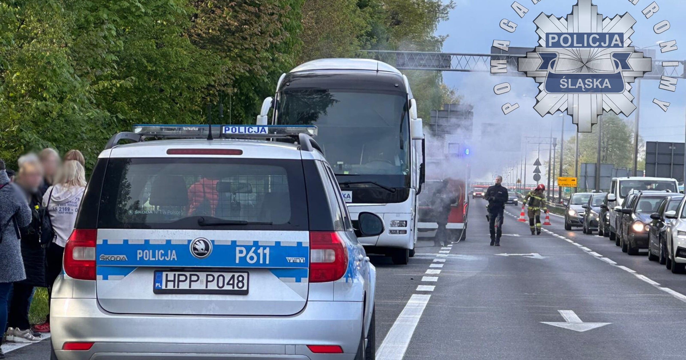 Pożar autokaru na DK 1
