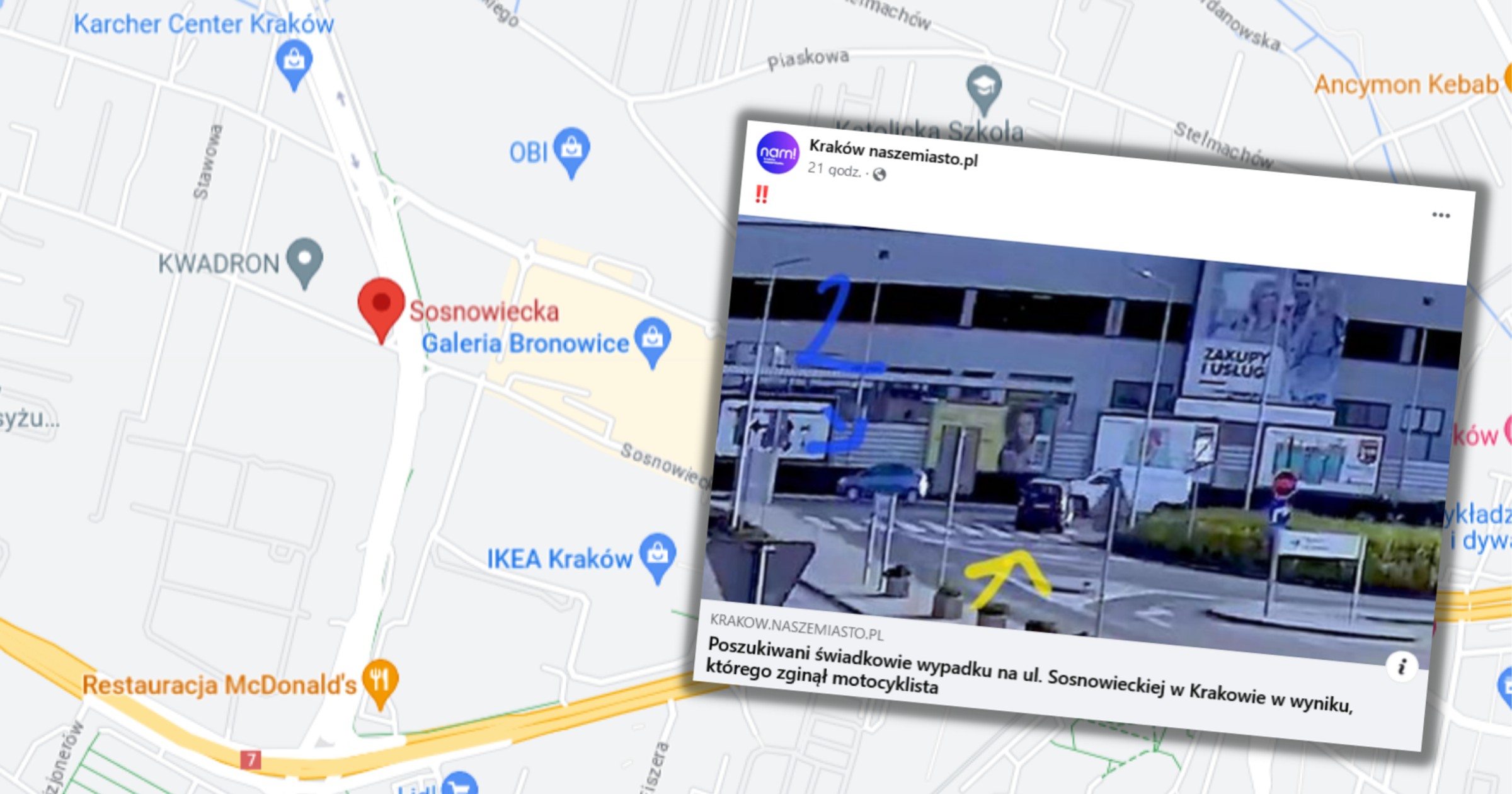 Świadkowie wypadku poszukiwani (fot. screen z facebook.com/KrakowNM)