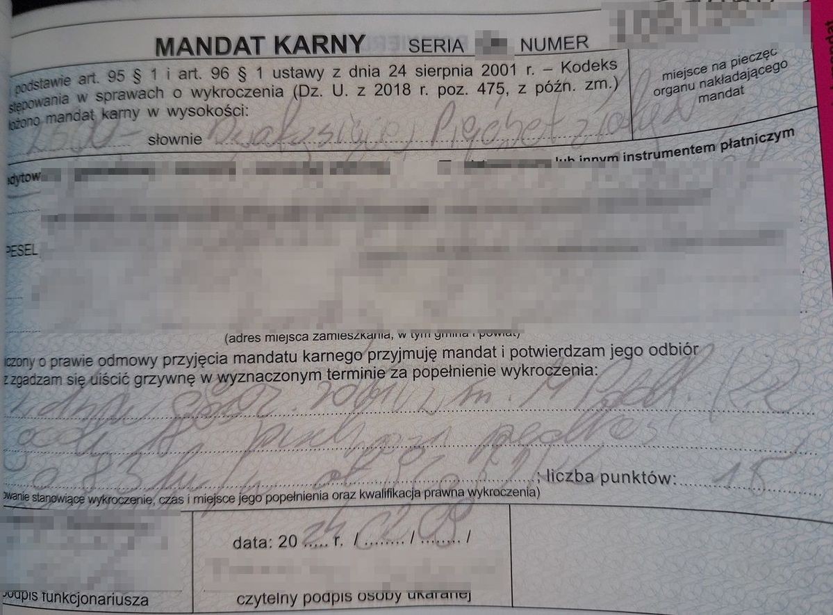 mandat karny za wykroczenie kierowcy BMW