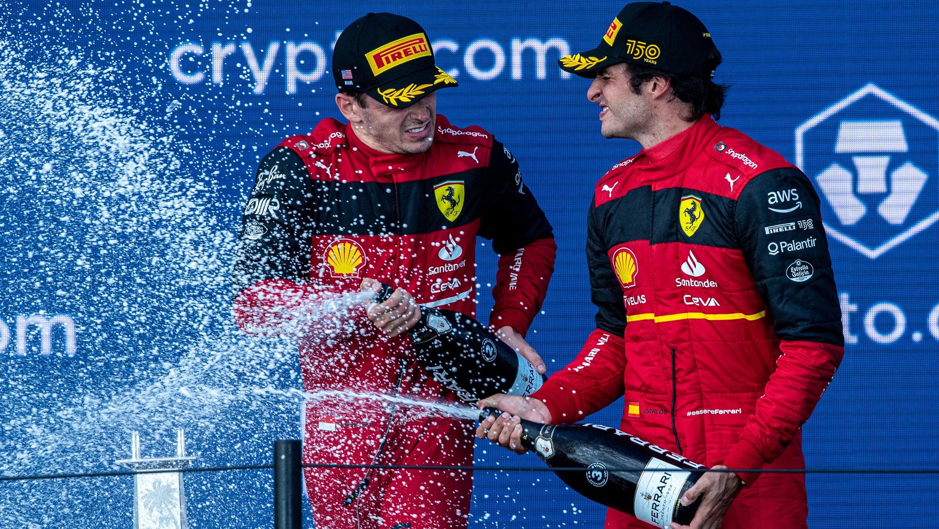 Kierowcy zespołu Ferrari Scuderia po Grand Prix Miami 2022