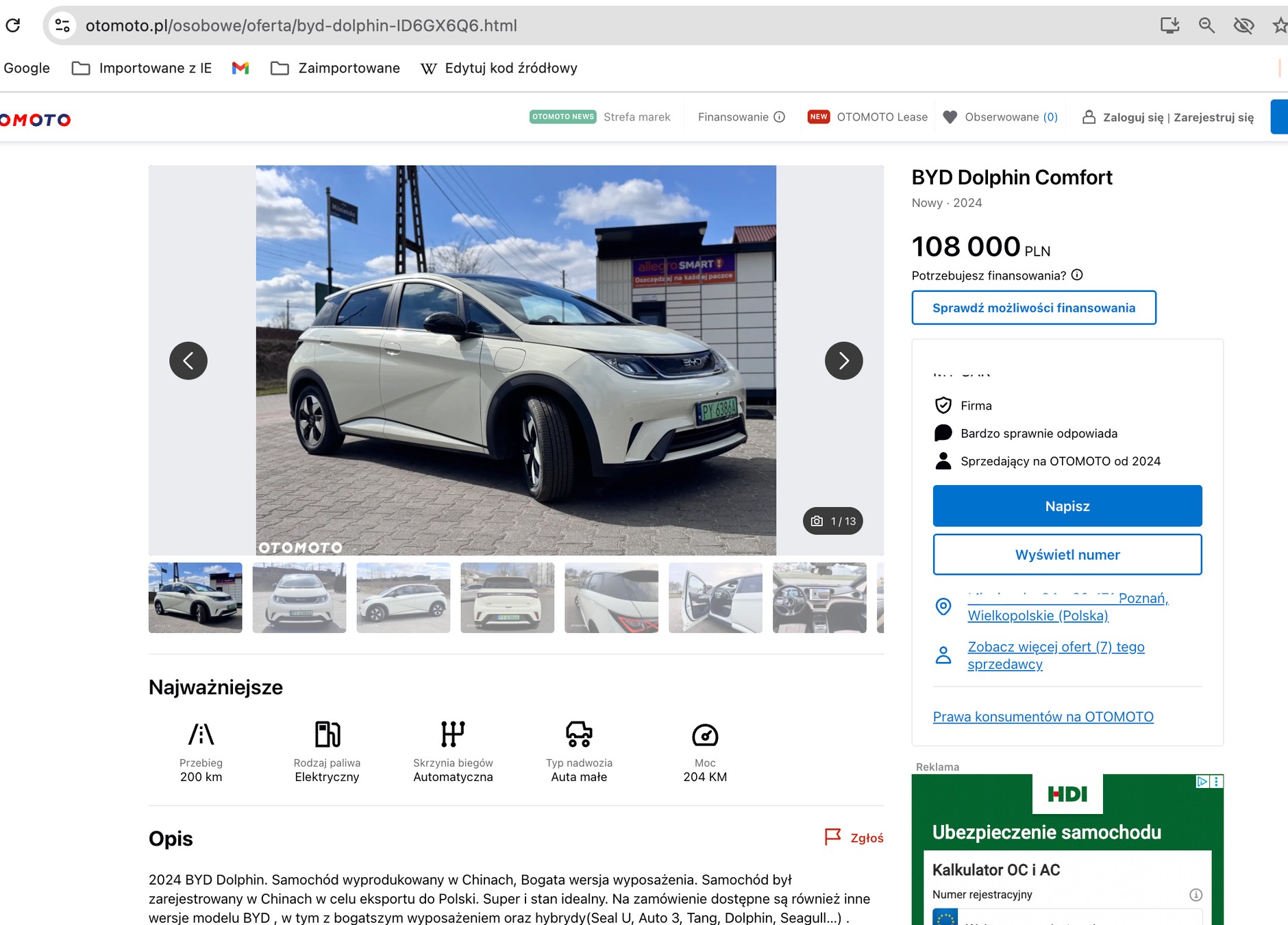 Samochód nowy udający używany w polskim ogłoszeniu