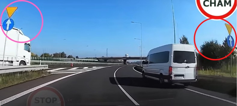 Co oznaczają te znaki na bezkolizyjnych rozjazdach?