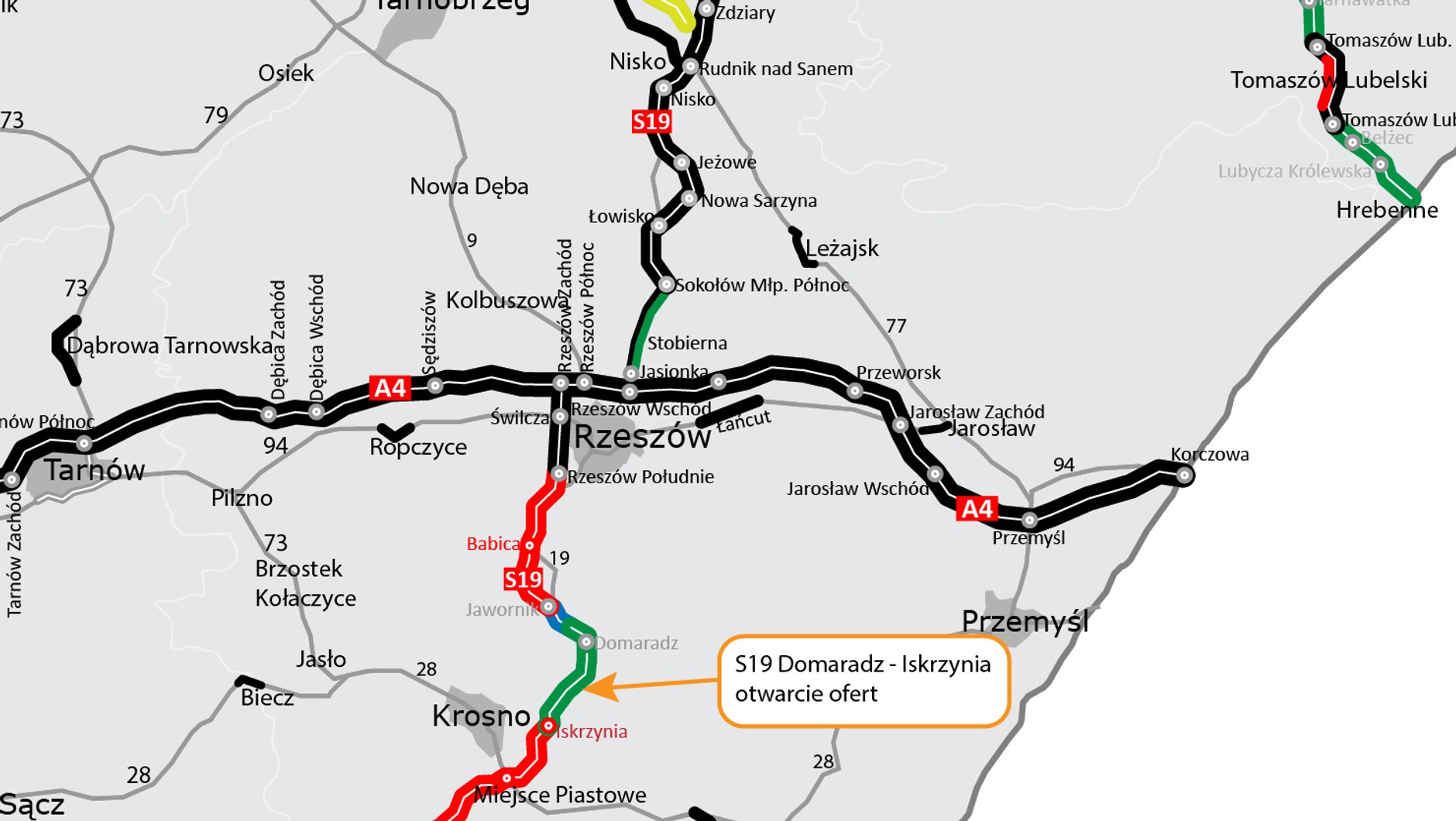 Mapa S19 Domaradz — Iskrzynia