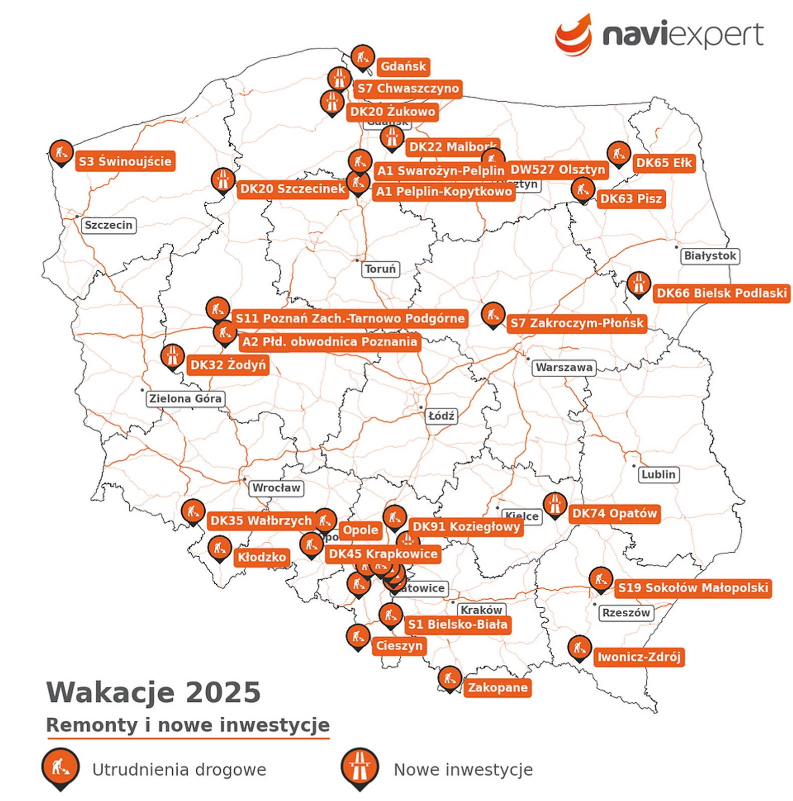 Remonty i budowy dróg — wakacje 2025