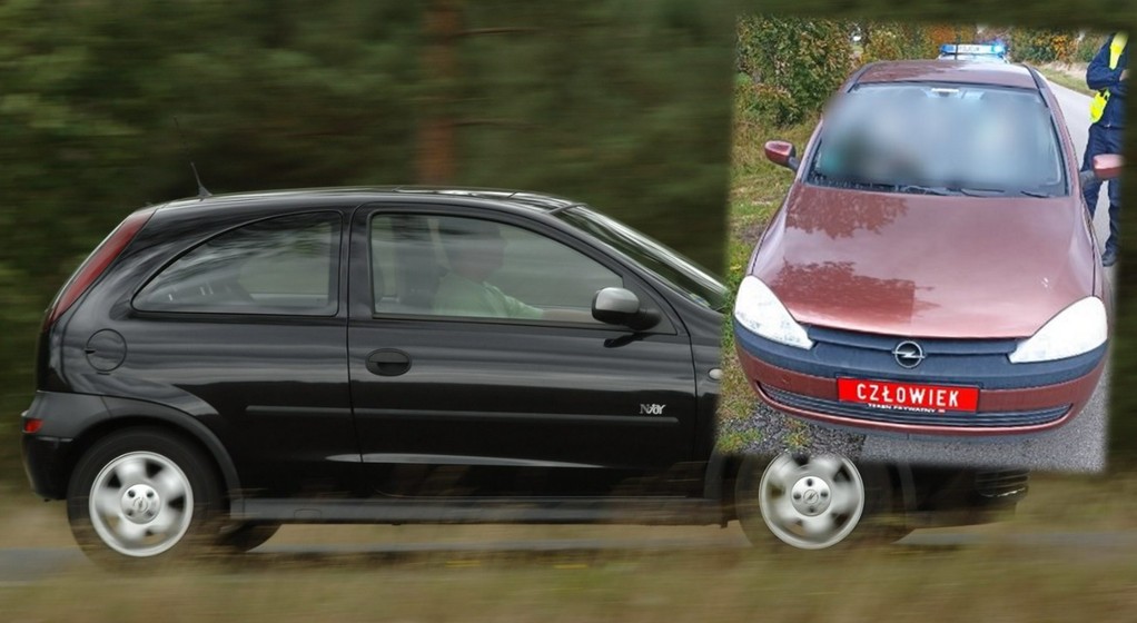 Opel Corsa z nielegalnymi w Polsce tablicami rejestracyjnymi