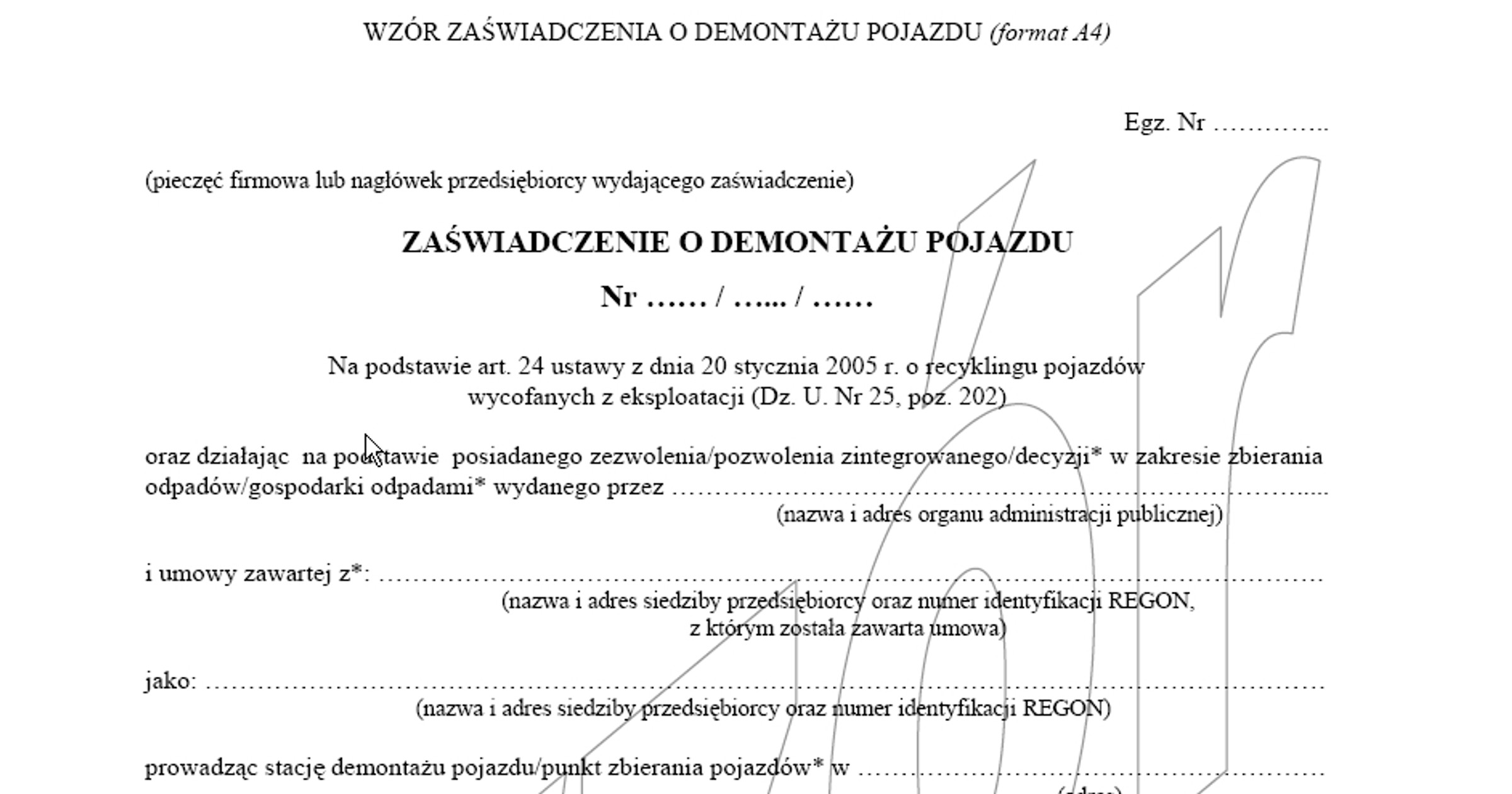 Wzór zaświadczenia o demontażu pojazdu