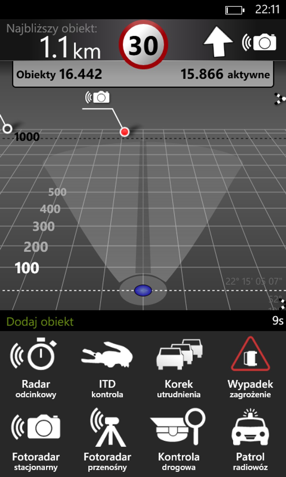Katalog ostrzeżeń w aplikacji AutoRadar (na zdjęciu wersja Windows Phone).