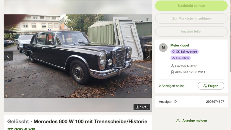 Ogłoszenie o sprzedaży Mercedesa 600 z silnikiem od mercedesa 200d