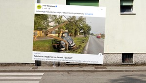 Dramatyczny wypadek w Warszawie. Latarnia złamała się w kilku miejscach