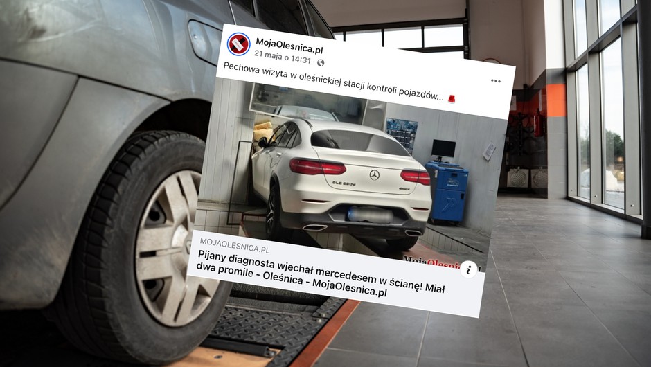 Pijany diagnosta rozbił auto na stacji
