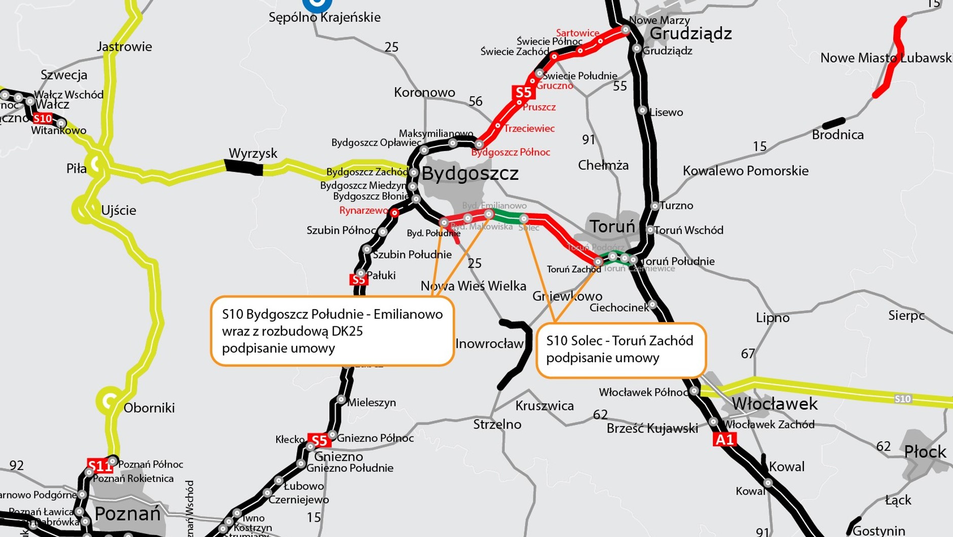 Mapa S10 Bydgoszcz - Toruń