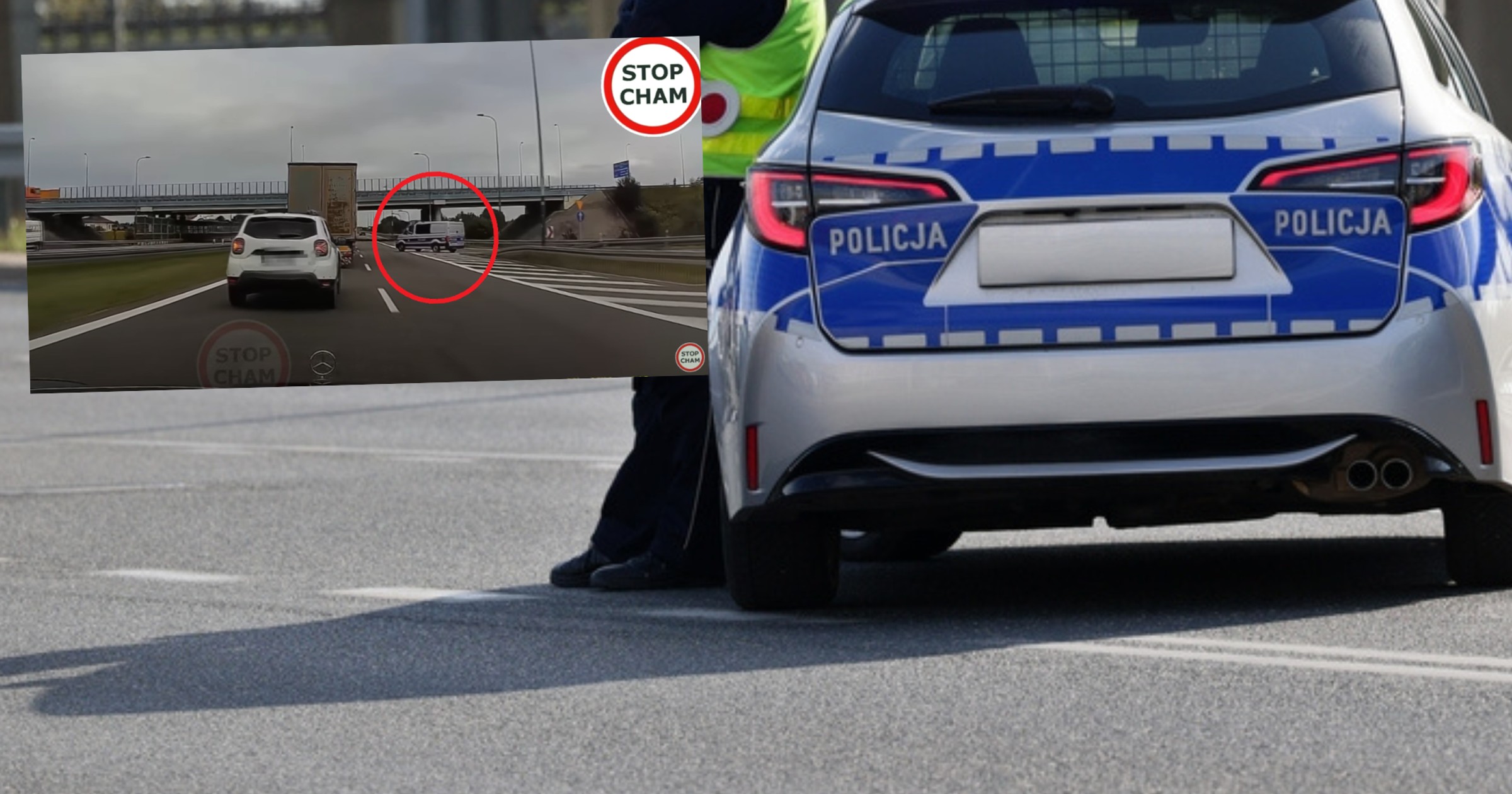 Niebezpieczne zachowanie na policji na A4 (fot. screen: Youtube/STOPCHAM)