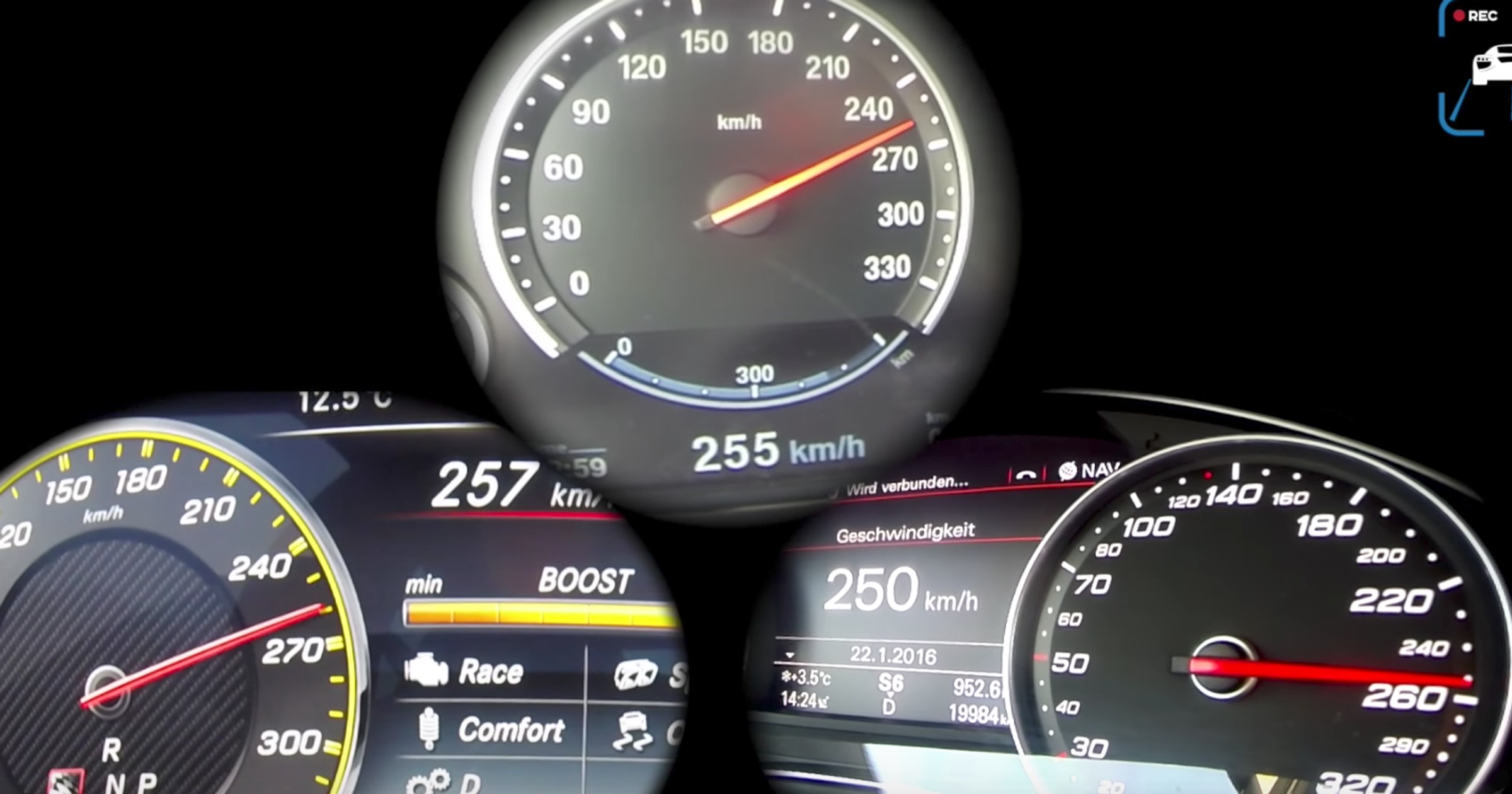 Audi RS 7 vs Merc-AMG E 63 vs BMW M5 - przyspieszenie i vmax