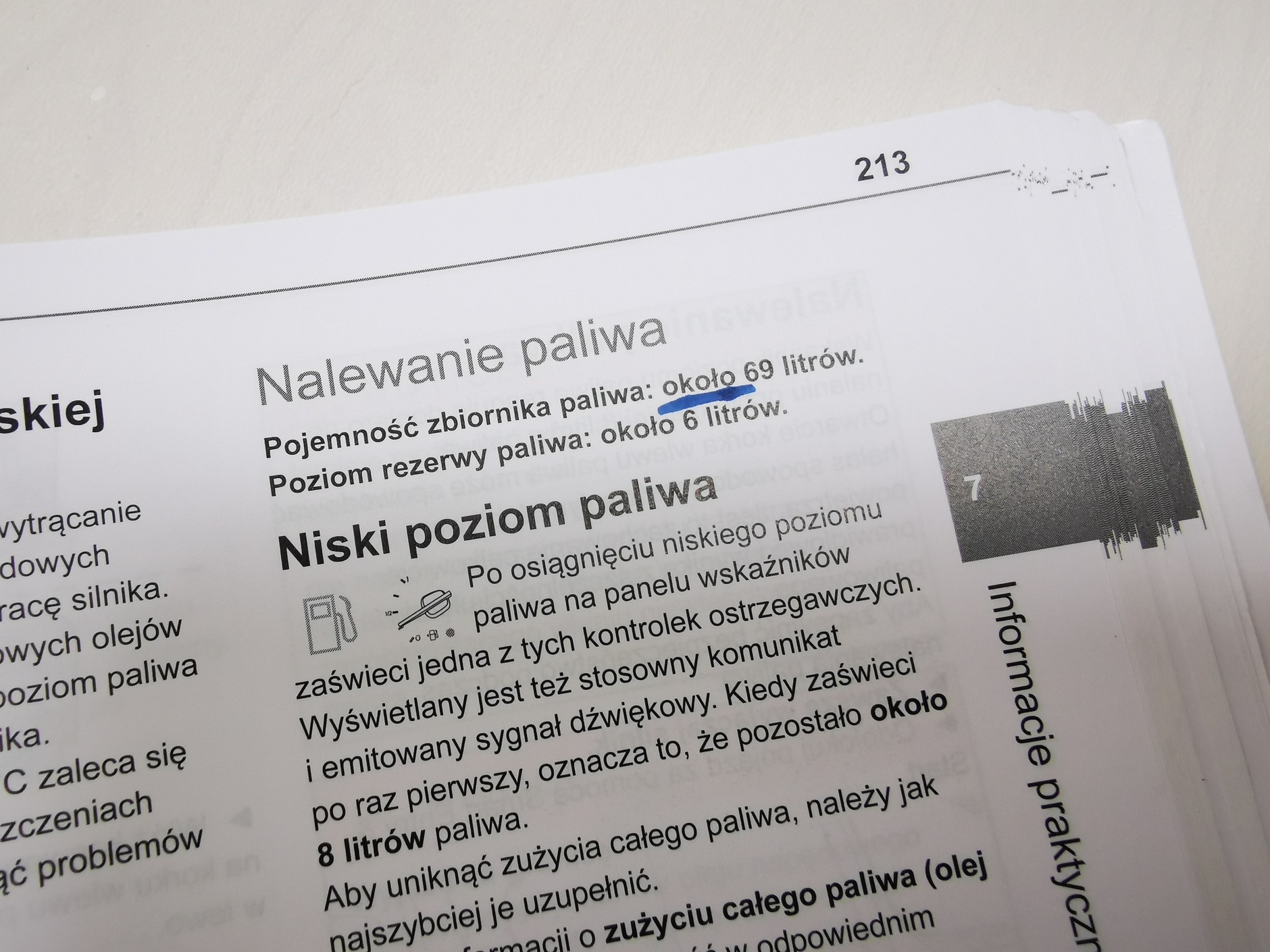 Pojemność zbiornika według instrukcji