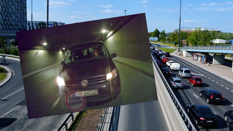 Kierowca Volkswagena nie wie, jak zachowywać się na jezdni (youtube.com/STOPCHAM)
