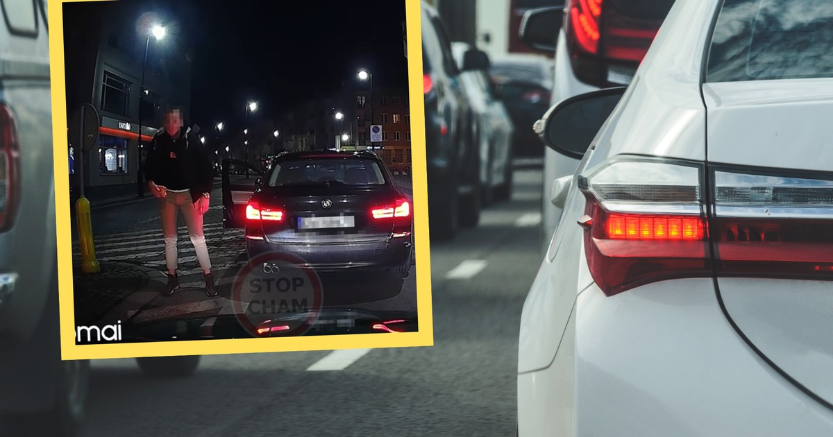 Nysa. Kierowca bmw zatrzymał się i wyskoczył z samochodu. W ręku miał kawałek pizzy (youtube.com/@STOPCHAM)