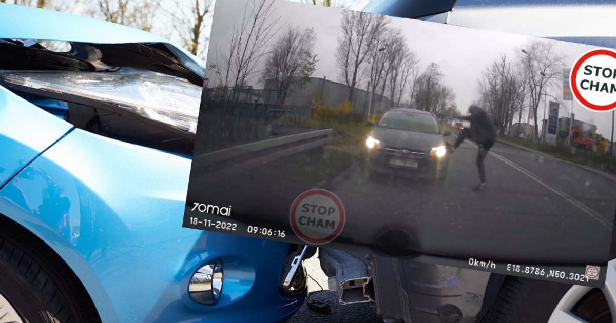 Po kolizji w złości skopał swoje auto