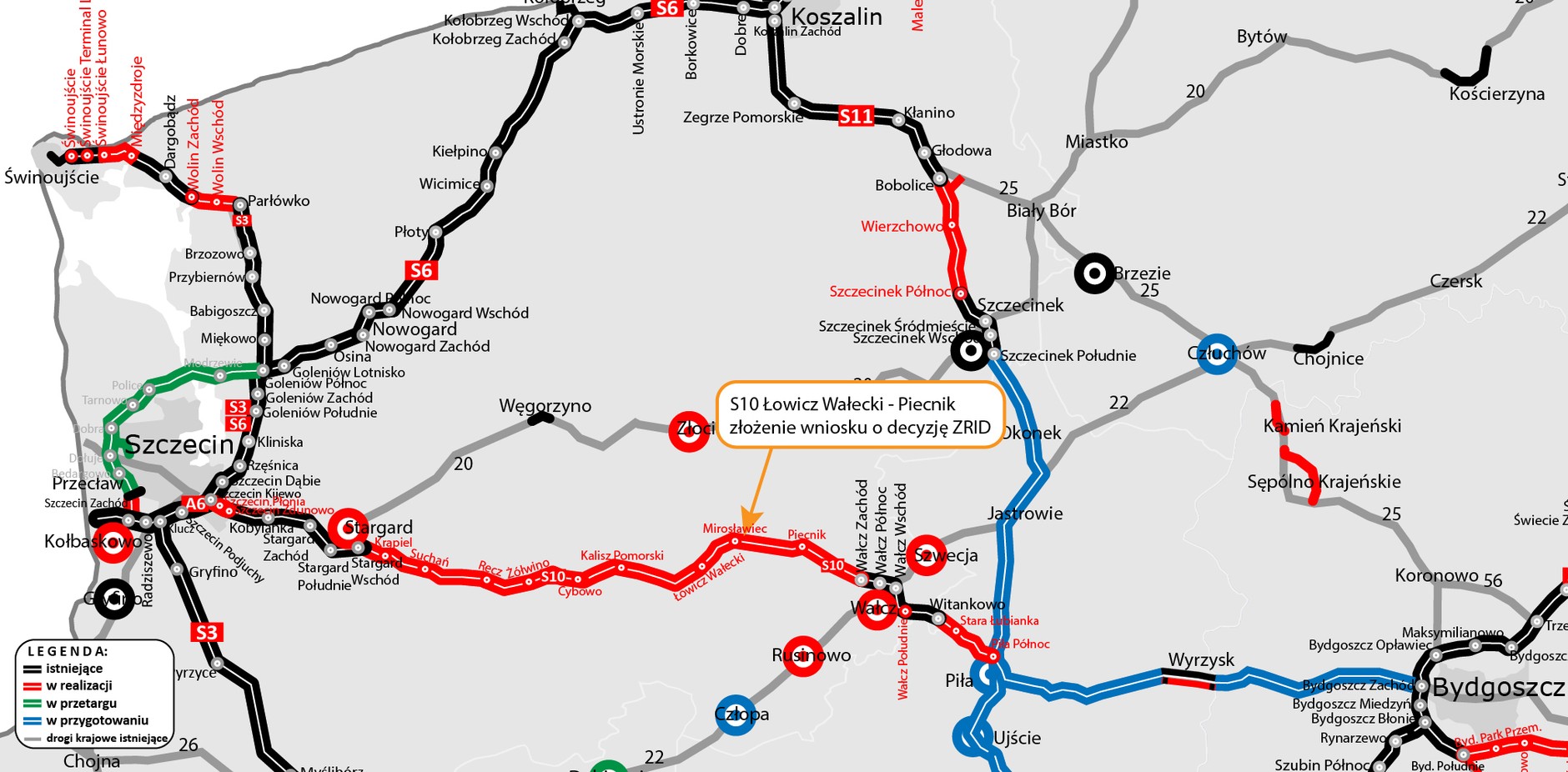 Mapa z lokalizacją drogi S10