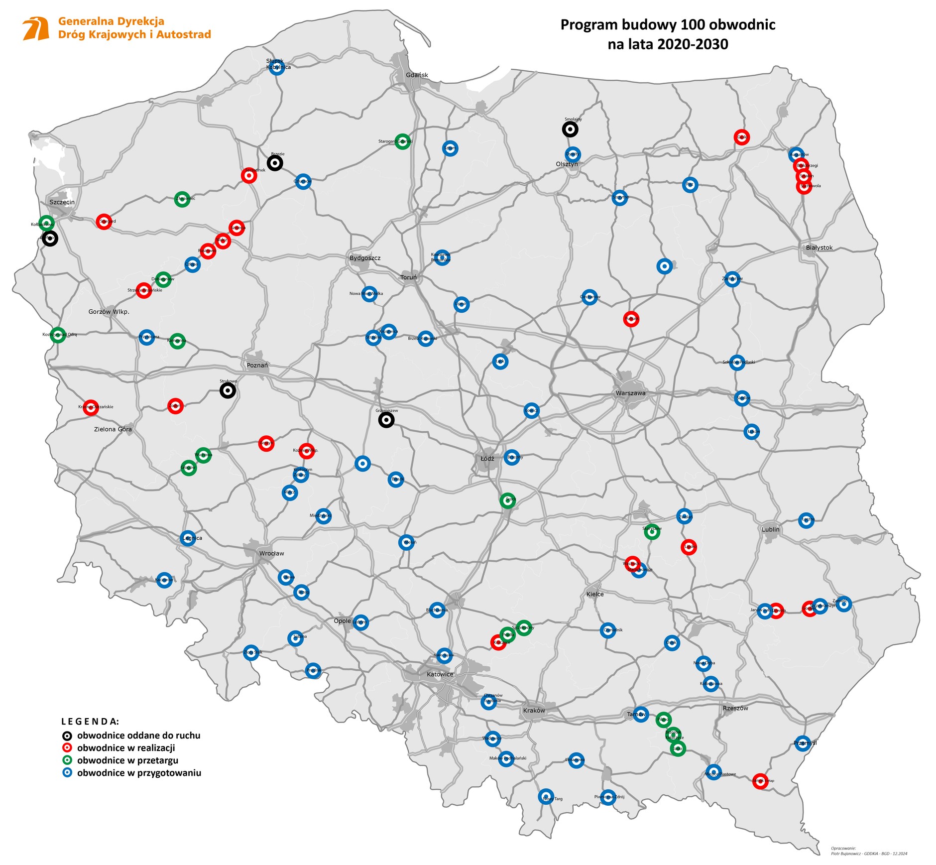 Program 100 obwodnic stan na koniec 2024 r.