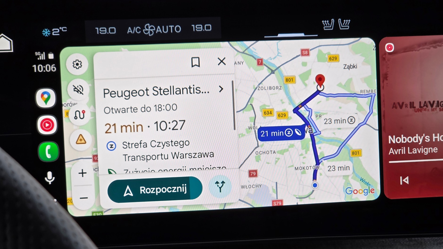 Listek obok czasu jazdy (lub pod spodem) oznacza trasę optymalną pod kątem zużycia paliwa