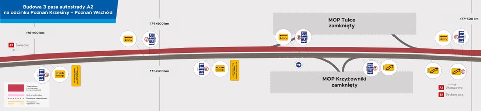 Nowa organizacja ruchu na A2 Poznań Krzesiny - Poznań Wschód od czerwca