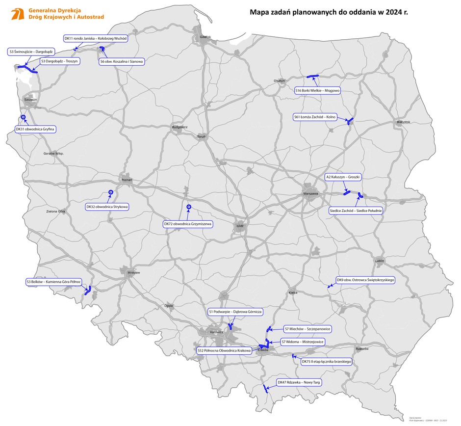 Odcinki dróg planowanych do oddania w 2024 r.