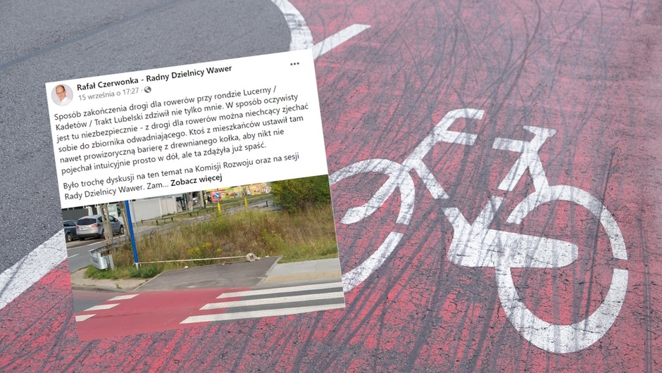 Ścieżka rowerowa kończy się rowem. "Zgodnie z przepisami" (Screen: Facebook/czerwonkarafal)