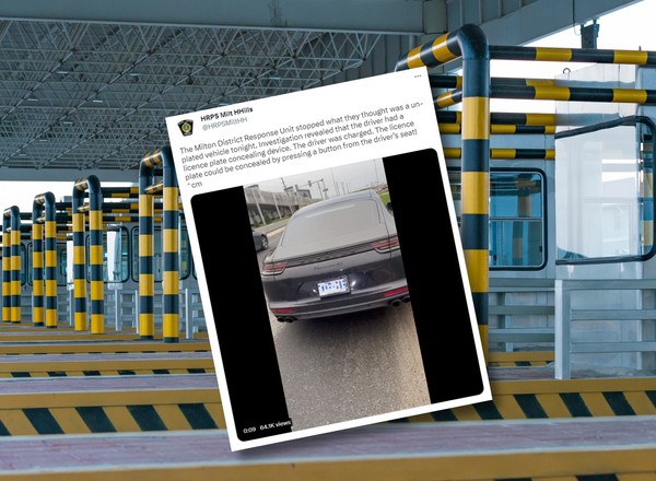 Wydawało się, że kierowca Porsche zgubił tablicę. Policjanci odkryli specjalną instalację